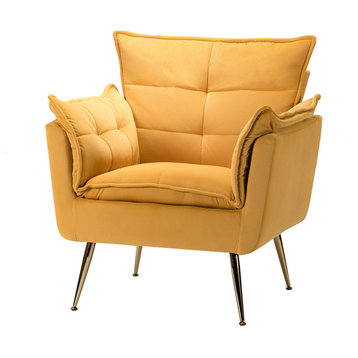 Contemporary Velvet Armchair, Mustard