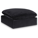 Meridian Furniture - Comfy Beige Linen Textured Fabric Modular Chair, Black, Velvet, Ottoman - Give your space a whole new look with this black Comfy velvet ottoman. This handsome ottoman fits nicely with other items in the Comfy collection and is a versatile seating option designed for adaptability, comfort and style. Wrapped in rich black durable velvet upholstery, this ottoman offers a plush embrace of overstuffed down feather cushions, carefully crafted to deliver the highest level of comfort. The perfect seat for creating an oasis for relaxation, this ottoman has thick foam surrounding its frame for added support and coziness.