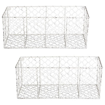 DII Metal Medium Wall Mount Chicken Wire Basket in Antique White (Set of 2)