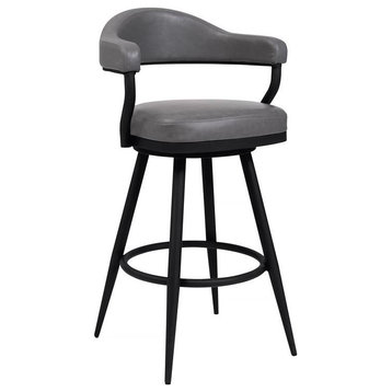 Armen Living Amador 30" Modern Faux Leather Barstool in Gray/Black