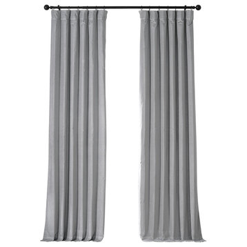 Contempo Gray Vintage Cotton Velvet Curtain Single Panel, 50"W x 96"L