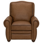 Artistic Leathers - Cassidy Luggage Brown Top Grain Leather Recliner - The Cassidy manual recliner has graceful arm designs and a smooth crown silhouette,  hardwood frame construction with Pocketed spring seat cushions, and feather blend channeled enveloped for ultimate comfort; the luxurious top grain saddle color is accented with artistic finishes for a unique look.