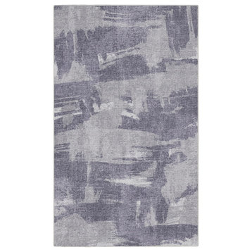 Machine Washable Abstract Shapes Trident Grey Area Rug, 6'x9'