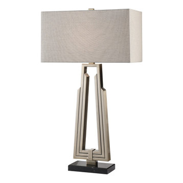 Mid Century Modern Silver Skyscraper Table Lamp, Steel Art Deco Open Metal