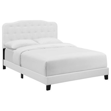White Amelia King Upholstered Fabric Bed