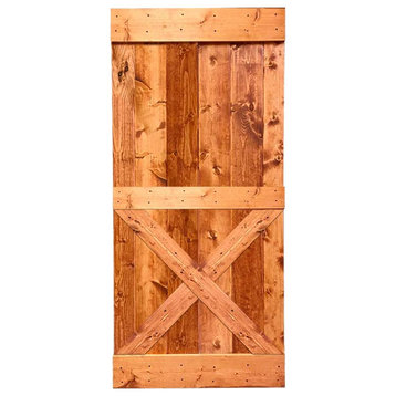 Stained Solid Pine Wood Sliding Barn Door, Red Walnut, 42"x84", Mini X