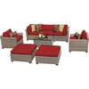 TK Classics Monterey 8-Pc Patio Wicker Sofa Set w/ Cushions in Red