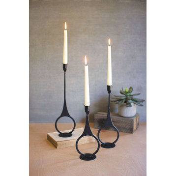 Kalalou Cbl1030 Set Of Three Cast Iron Taper Candle Holders W Ring Detail