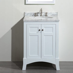 24 inch White Bathroom Vanity, with White Marble Carrera Top - Bathroom Vanities And Sink Consoles
