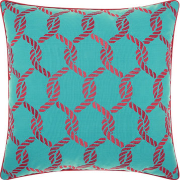 Nourison Outdoor Square Turquoise And Coral Accent Pillow 798019046880