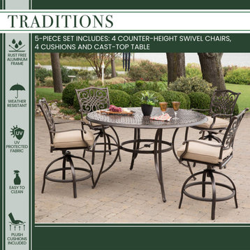 Traditions 5-Piece High-Dining Set With 56" Cast-top Table, Tan