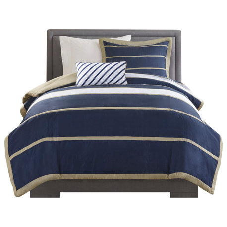 Mi Zone Microfiber Printed Duvet Cover Set, Khaki/Navy, Twin/Twin Xl