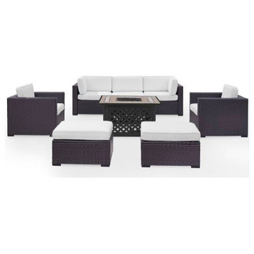 Biscayne 7Pc Outdoor Wicker Sectional Set W/Fire Table White