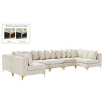 Meridian Furniture - Tremblay Velvet Upholstered 7-Piece Modular U-Shaped Sectional, Cream - Lean back and relax on this Tremblay sectional. Featuring soft cream velvet upholstery with deep button tufting, this sectional adds a bold touch to any living space. A complete set of gold and chrome legs are included, so you can change it up to suit your home decor. This sectional is modular, so you can create infinite configurations with it, which are easily attached using the latch underneath the frame. Its contemporary design is perfect for the modern home.