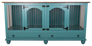 Small Double Wide Dog Crate Credenza, Caribbean Dream and Caribbean Rum