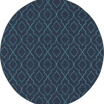 Madelina Lattice Navy and Blue Indoor or Outdoor Area Rug, 7'10" Round