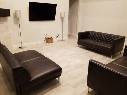 Help Needed With Family Room Decor, Savile Black Leather Tufted Sofa