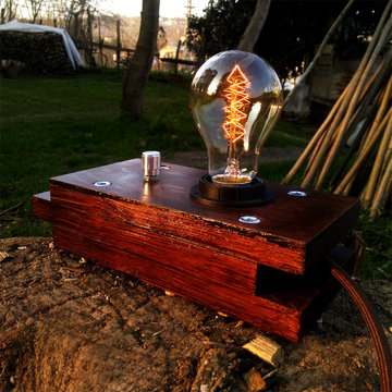 Wooden Handmade Desk Lamp With Rustic Bulb