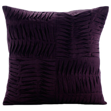 Purple Cotton Linen 22"x22" Textured Pintucks Pillowcases, Purple Pleats