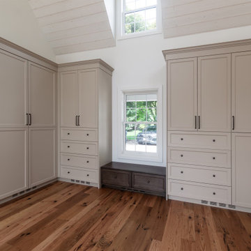 Corner Wardrobe Run with White Oak Window Bench | Bedroom Built-Ins — Erin, ON