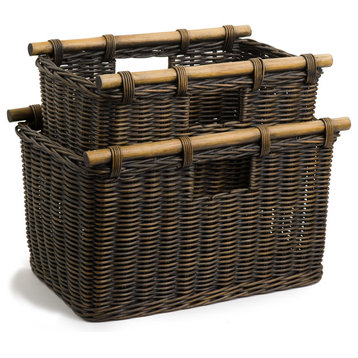 Tall Narrow Wicker Storage Basket, Antique Walnut Brown, Medium