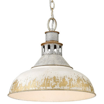Kinsley Large Pendant, Aged Galvanized Steel With Antique Ivory Shade