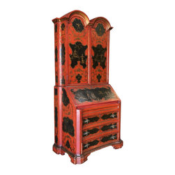 Hollywood Regency Secretary Desk Secretaire Bookcase with Chinese Motif - Bookcases