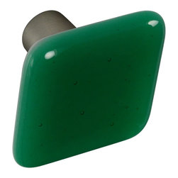 CKP - Art Glass Knob, Emerald Green, Dull Brushed Nickel Base - Cabinet And Drawer Knobs