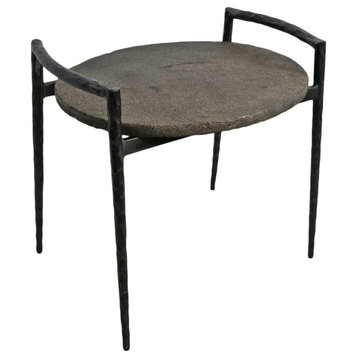 Slate and Iron Oval End Table