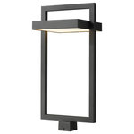 Z-Lite - Luttrel LED Outdoor Post Mount, Black - Bring a bold style aesthetic when you illuminate your contemporary patio deck or garden area. This one-light outdoor post mount fixture has an angular bold black finish aluminum frame. Its sand blast finish white glass shade uses LED-integrated technology to provide a strong energy-efficient glow to light up evenings outdoors.