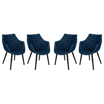 LeisureMod Milburn Tufted Denim Lounge Chair, Set of 4 Denim