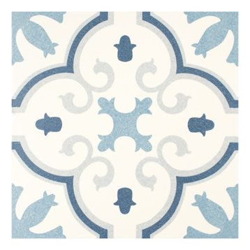SomerTile Monteca Encaustic 9-3/4" x 9-3/4" Porcelain Floor and Wall Tile, Blue