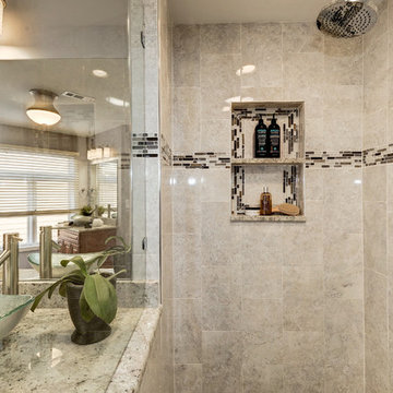 Elegant Master Bathroom Remodel with Quartz-Granite Hybrid Vanity and Spa Shower