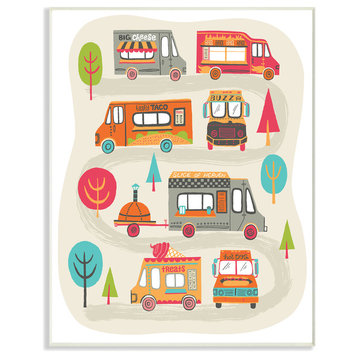 Mod Illustration Quirky Food Trucks And Trees Plaque, 10"x15"