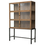 Four Hands Furniture - Irondale Spencer Curio Cabinet - See and be seen. Drifted oak forms an airy curio cabinet designed to highlight life's artifacts. Perched on a simple, waxed black iron pedestal.