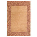 Bareens Designer Rugs - Bohemian Ziegler Alita Tan Brown Hand-Knotted Wool Rug - 7'11'' x 10'3'' - Enhance the ambiance of your home with this magnificent Persian-influenced Turkish hand-knotted rug made by skilled artisans capable of creating the most exceptional vegetable dyes and hand-spun wool. This exquisite handmade rug is a one-of-a-kind  Kafkaz, otherwise identified as Chobi, Chobi Peshawar, Oushak, or Ziegler rug. These handmade rugs are crafted in Pakistan utilizing superior-quality wool imported from Australia, New Zealand, and Korea in two types of weaves: the Persian weave and the Mori weave. This rug is meticulously crafted by hand using the finest natural vegetable dyes extracted from local plants. The artisans use a blend of hand-spun local and fine merino wool, resulting in a rug with a compelling texture, higher lanolin content, and longer staple. The artisans occasionally incorporate natural or artificial silk into the pile to enhance specific motifs. The finished product is an awe-inspiring execution of flawless design and an understated palette that exudes elegance.