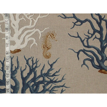 Blue Coral Seahorse Fabric, Standard Cut