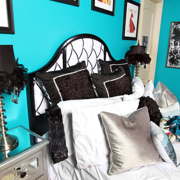 Tufted with ribbon and studded with rhinestones headboard
