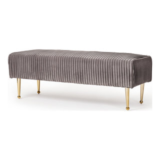 Yvette Bench in Gray Performance Velvet - Midcentury - Upholstered ...