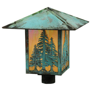 Meyda Lighting 16" Square Seneca Tall Pines Post Mount, Bai Verd