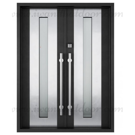 Arthsakh 61"X81", Black, Reeded Glass, Right Hand Inswing