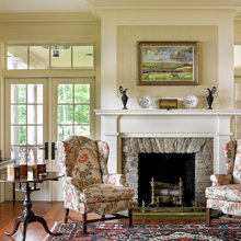 Fireplace with french doors