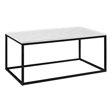 42" Mixed Material Coffee Table with Metal Base, Marble