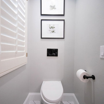 Intimate bathroom area with button-operated flushing