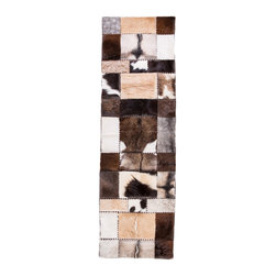 Modern Handmade Cowhide Patchwork Hallway Runner, Brown White, 8'6"x2'7" - Hall And Stair Runners