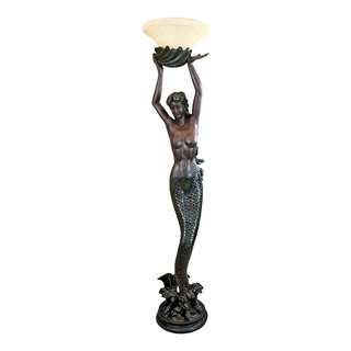Unique Mermaid Body Floor Lamp with Glass Shade, Bronze Finish ...