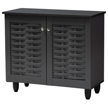 Kaycee Contemporary Dark Gray 2-Door Wooden Entryway Shoe Storage Cabinet