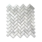 Carrara Marble Herringbone Mosaic Venato Carrera Tile Polished 1x2, 1 sheet