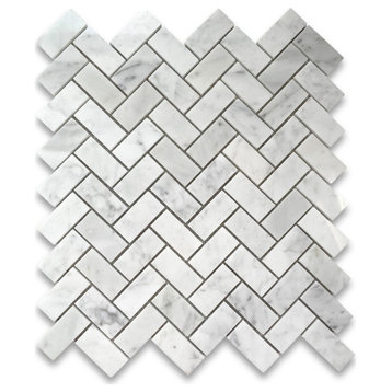 Carrara Marble Herringbone Mosaic Venato Carrera Tile Polished 1x2, 1 sheet