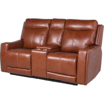 Natalia Power Loveseat Console Recliner - Caramel Leather